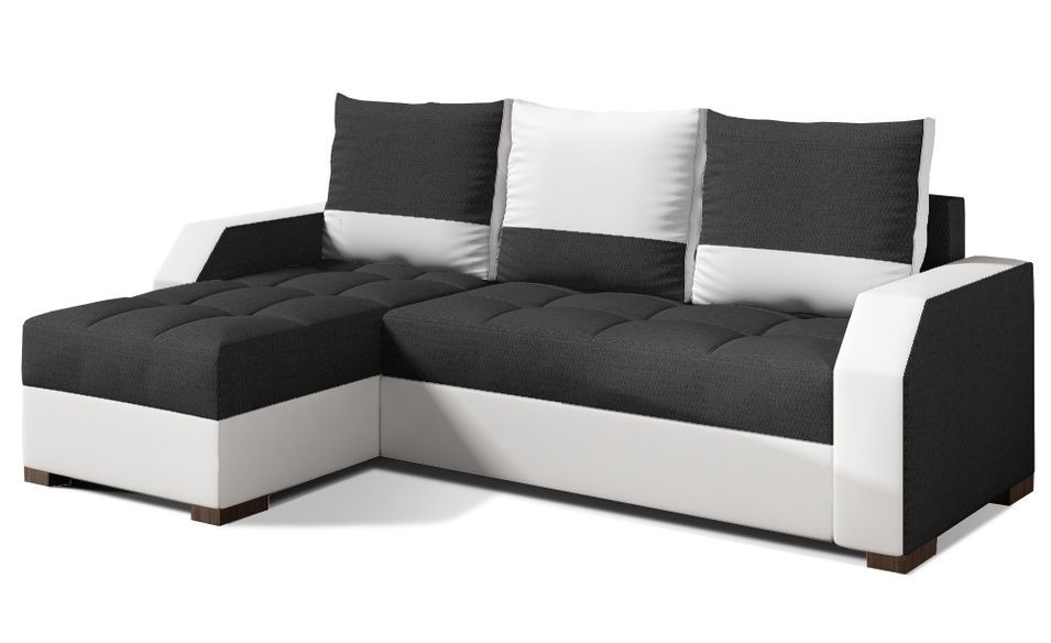 Canapé convertible angle réversible design tissu anthracite et simili cuir blanc Zarky 250 cm - Photo n°1