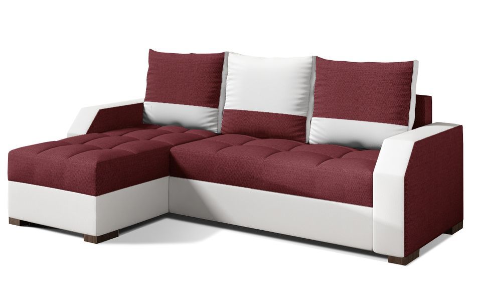 Canapé convertible angle réversible design tissu bordeaux et simili cuir blanc Zarky 250 cm - Photo n°1