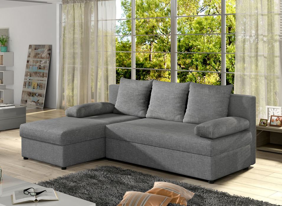 Canapé convertible angle réversible tissu gris chiné Gary 206 cm - Photo n°1