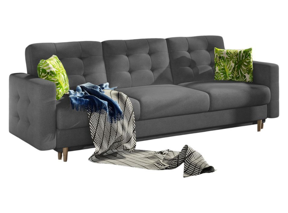 Canapé convertible ANSKA en tissu avec pieds en bois naturel – 233 cm - Photo n°1