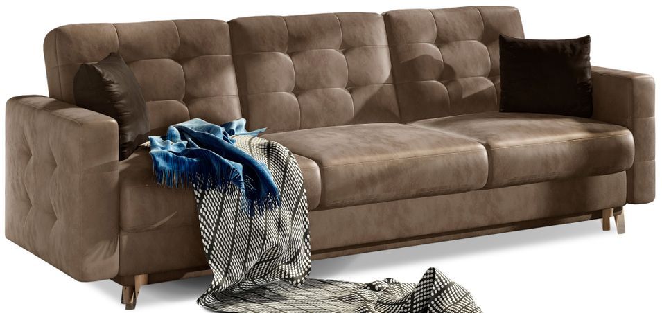 Canapé convertible ANSKA en velours avec pieds en bois naturel – 233 cm - Photo n°1
