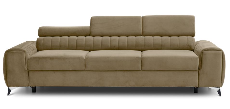 Canapé convertible avec appuis-tête réglables velours beige Lozan 261 cm - Photo n°1