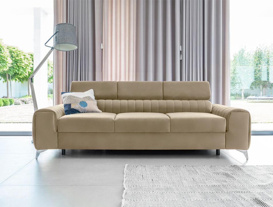 Canapé convertible avec appuis-tête réglables velours beige Lozan 261 cm - Photo n°2