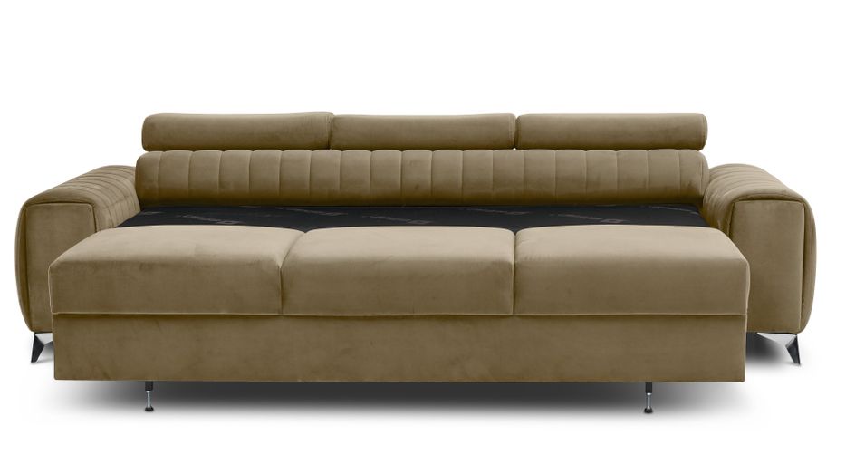 Canapé convertible avec appuis-tête réglables velours beige Lozan 261 cm - Photo n°4