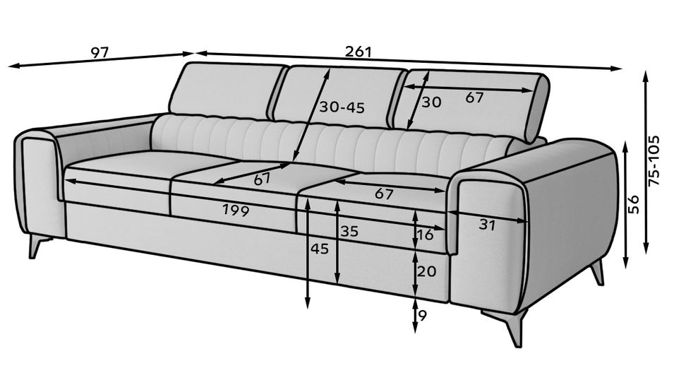 Canapé convertible avec appuis-tête réglables velours beige Lozan 261 cm - Photo n°6