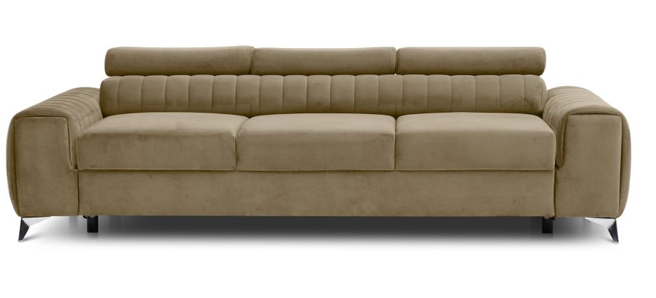 Canapé convertible avec appuis-tête réglables velours beige Lozan 261 cm - Photo n°7