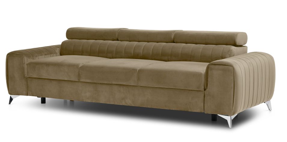 Canapé convertible avec appuis-tête réglables velours beige Lozan 261 cm - Photo n°8