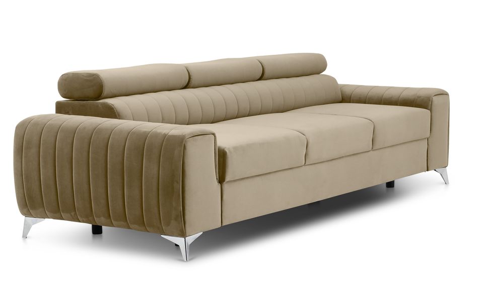 Canapé convertible avec appuis-tête réglables velours beige Lozan 261 cm - Photo n°11