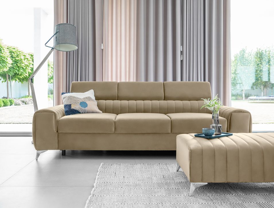 Canapé convertible avec appuis-tête réglables velours beige Lozan 261 cm - Photo n°18