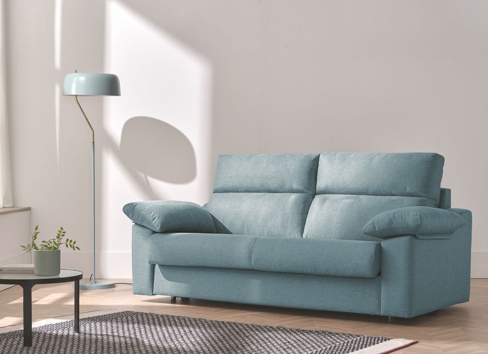 Canapé convertible Bultex 15 cm tissu bleu emeraude Senza 215 cm - Photo n°1