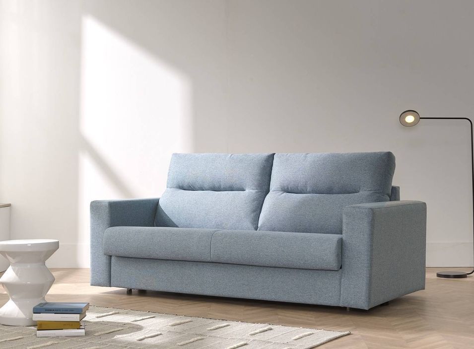 Canapé convertible Bultex 15 cm tissu bleu Mazena 199 cm - Photo n°1