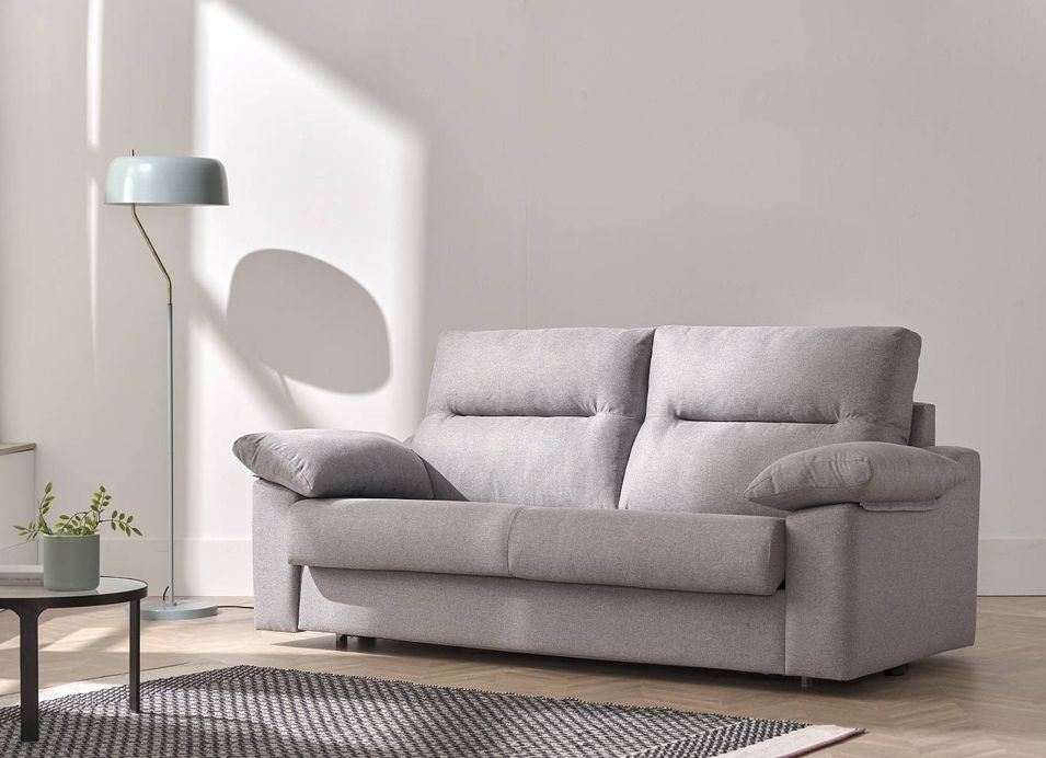 Canapé convertible Bultex 15 cm tissu gris Senza 215 cm - Photo n°1