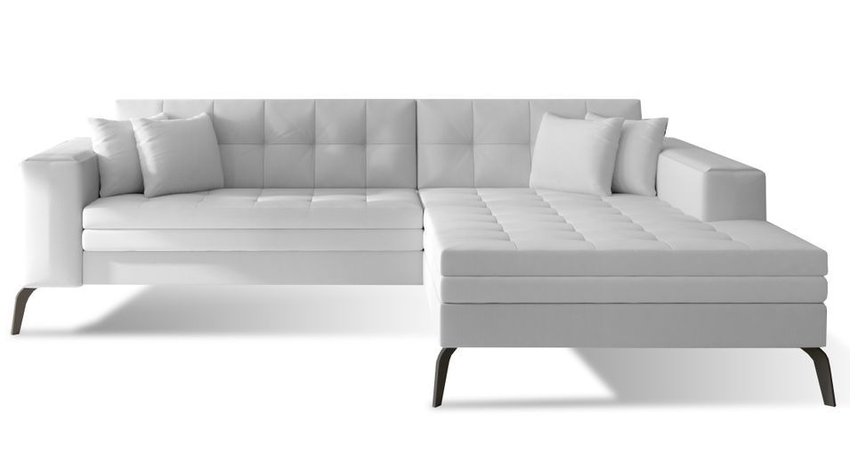 Canapé convertible capitonné angle droit simili cuir blanc et pieds métal noir Lazor 295 cm - Photo n°1