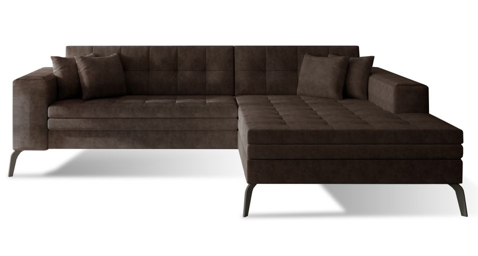 Canapé convertible capitonné angle droit tissu marron et pieds métal noir Lazor 295 cm - Photo n°1