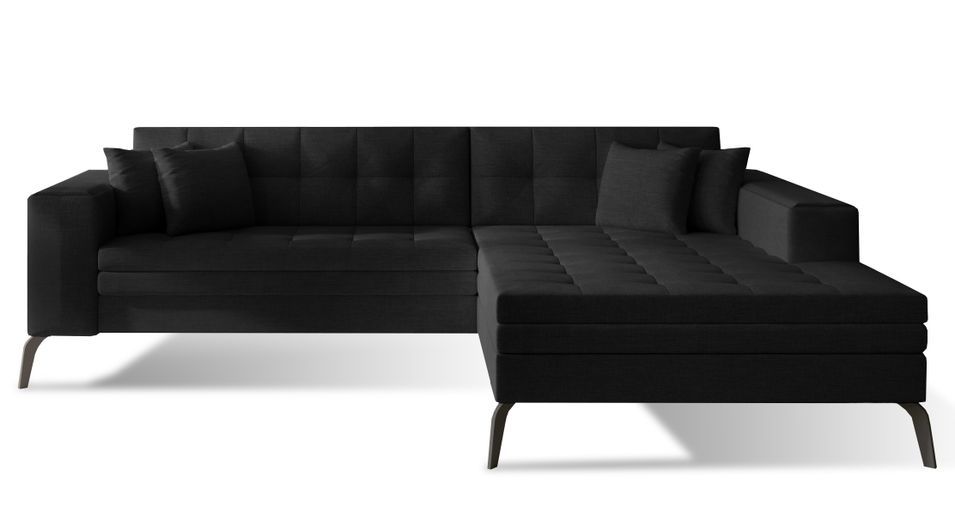 Canapé convertible capitonné angle droit tissu noir et pieds métal noir Lazor 295 cm - Photo n°1