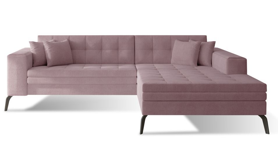 Canapé convertible capitonné angle droit tissu rose et pieds métal noir Lazor 295 cm - Photo n°1