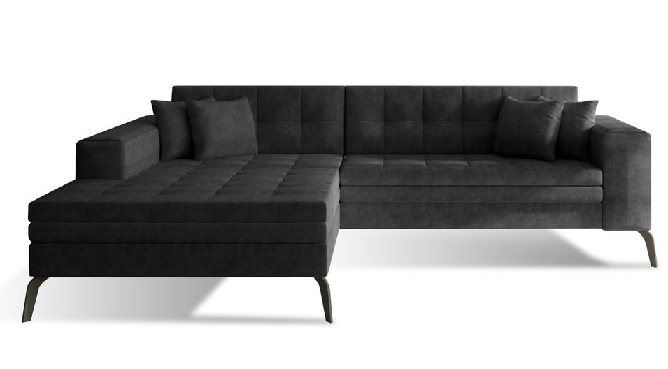 Canapé convertible capitonné angle gauche tissu anthracite et pieds métal noir Lazor 295 cm - Photo n°1