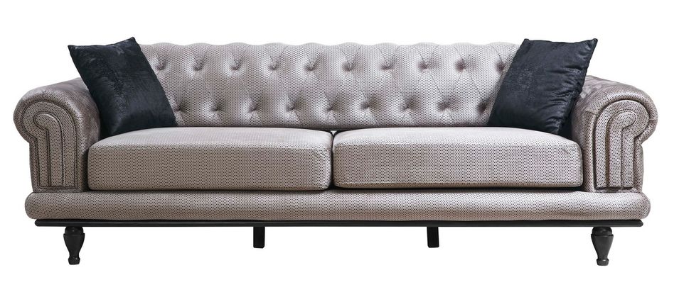 Canapé convertible chesterfield velours gris 3 places Plyza 230 cm - Photo n°1
