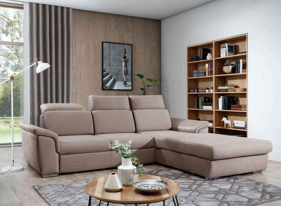 Canapé convertible d'angle droit cuir taupe Suzy 272 cm - Photo n°1