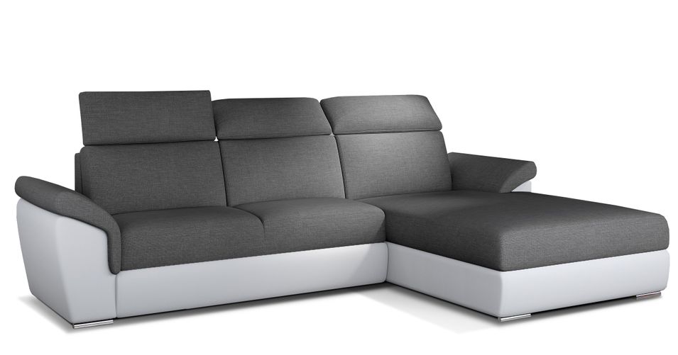 Canapé convertible d'angle droit simili blanc et tissu gris foncé Suzy 272 cm - Photo n°1