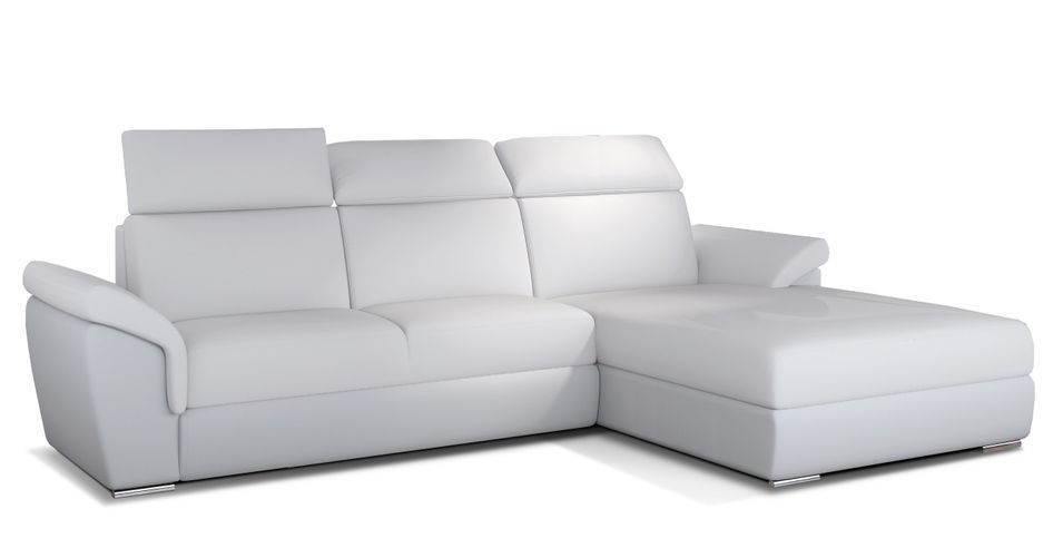 Canapé convertible d'angle droit simili cuir blanc Suzy 272 cm - Photo n°1