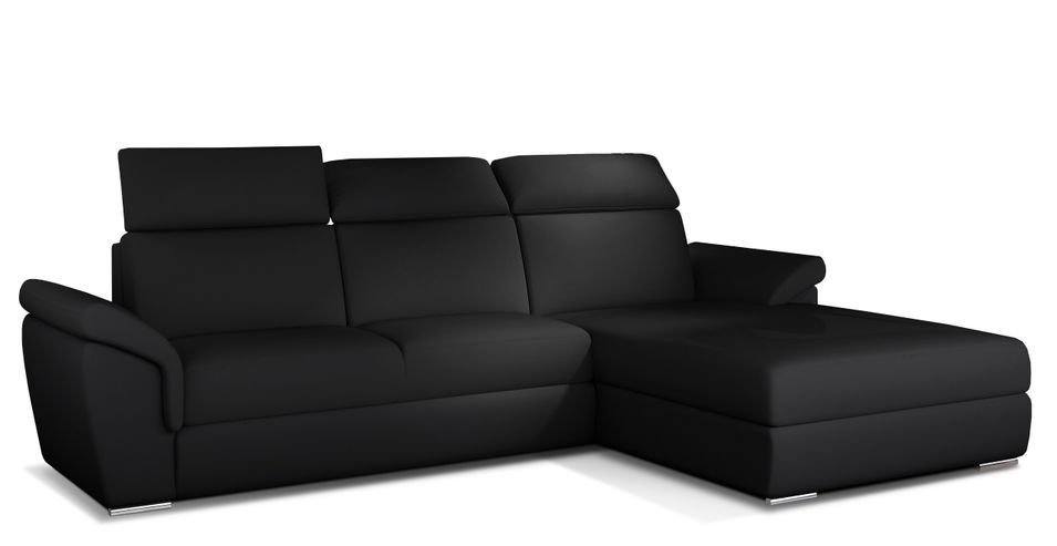 Canapé convertible d'angle droit simili cuir noir Suzy 272 cm - Photo n°1