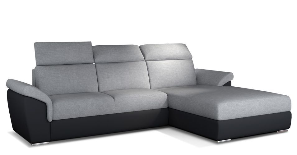 Canapé convertible d'angle droit simili noir et tissu gris clair Suzy 272 cm - Photo n°1