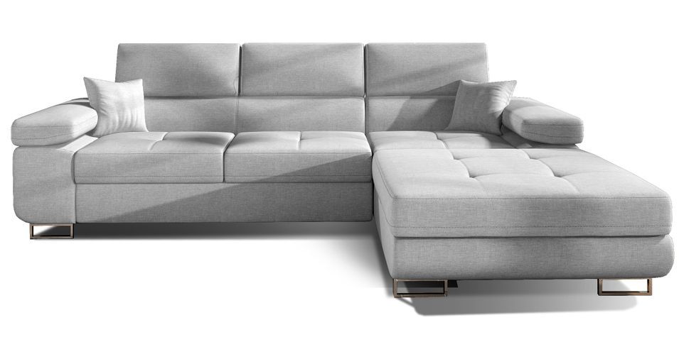 Canapé convertible d'angle droit tissu gris clair avec rangement Wile 280 cm - Photo n°1