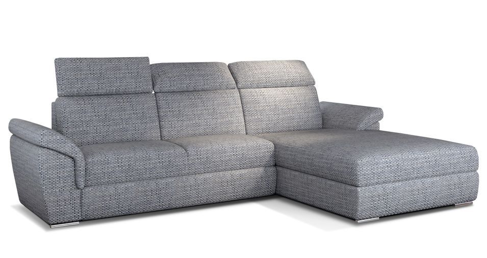 Canapé convertible d'angle droit tissu gris clair chiné têtières réglables Suzy 272 cm - Photo n°1