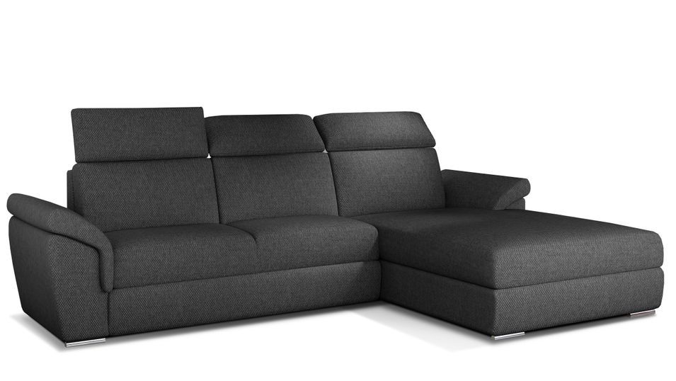 Canapé convertible d'angle droit tissu gris foncé chiné têtières réglables Suzy 272 cm - Photo n°1