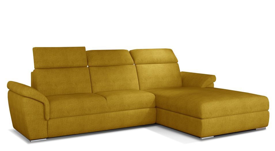 Canapé convertible d'angle droit tissu jaune têtières réglables Suzy 272 cm - Photo n°1