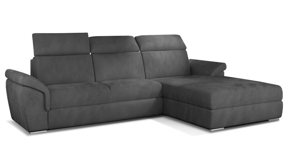 Canapé convertible d'angle droit velours gris foncé têtières réglables Suzy 272 cm - Photo n°1
