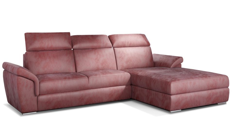 Canapé convertible d'angle droit velours rose cuivré têtières réglables Suzy 272 cm - Photo n°1