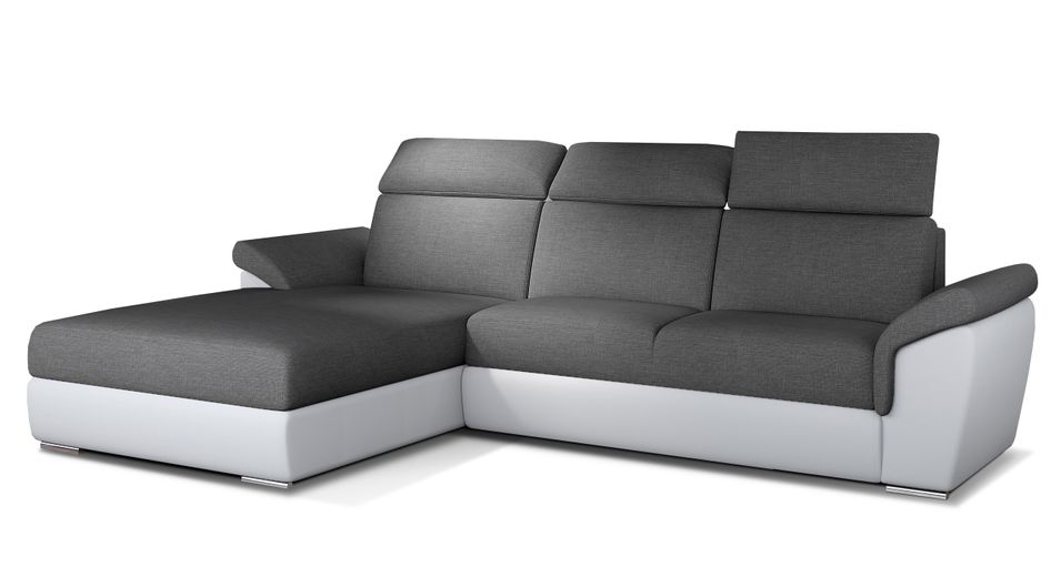 Canapé convertible d'angle gauche simili blanc et tissu gris foncé Suzy 272 cm - Photo n°1