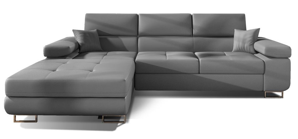 Canapé convertible d'angle gauche simili cuir gris avec rangement Wile 280 cm - Photo n°1