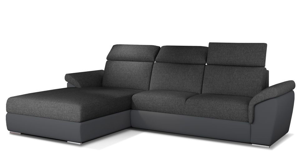 Canapé convertible d'angle gauche tissu gris foncé chiné et simili gris Suzy 272 cm - Photo n°1