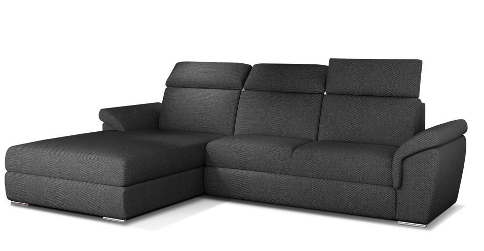 Canapé convertible d'angle gauche tissu gris foncé chiné têtières réglables Suzy 272 cm - Photo n°1