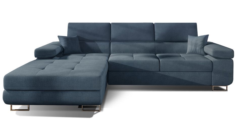 Canapé convertible d'angle gauche tissu bleu minéral avec rangement Wile 280 cm - Photo n°1