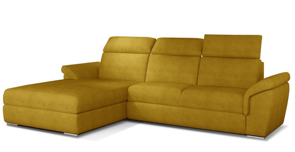 Canapé convertible d'angle gauche tissu jaune têtières réglables Suzy 272 cm - Photo n°1