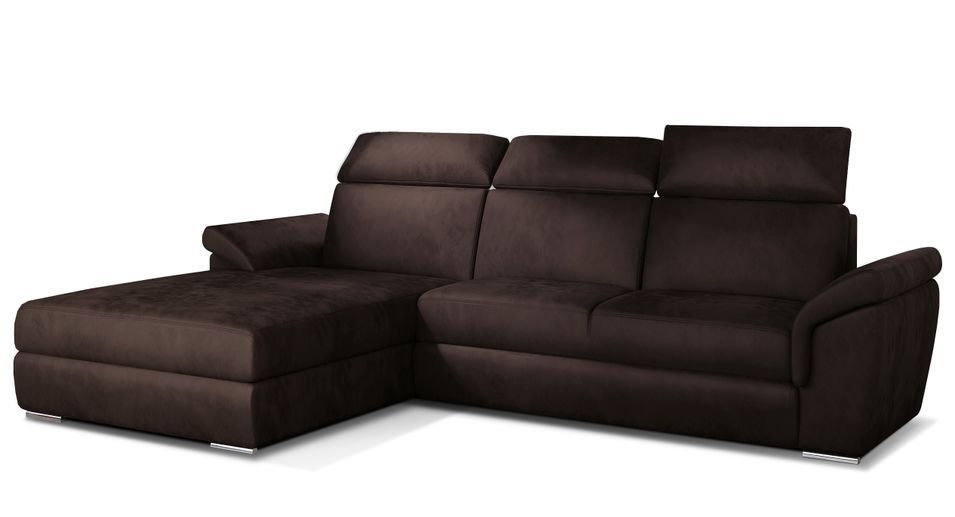 Canapé convertible d'angle gauche velours chocolat têtières réglables Suzy 272 cm - Photo n°1