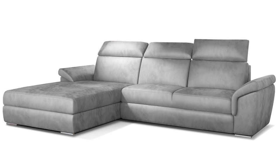 Canapé convertible d'angle gauche velours gris clair têtières réglables Suzy 272 cm - Photo n°1