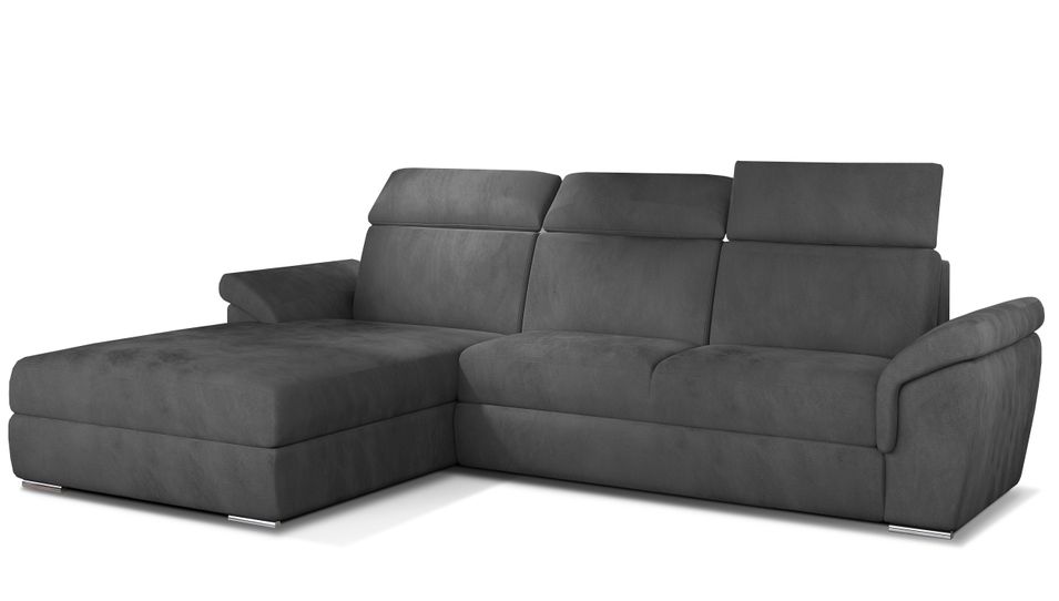 Canapé convertible d'angle gauche velours gris foncé têtières réglables Suzy 272 cm - Photo n°1