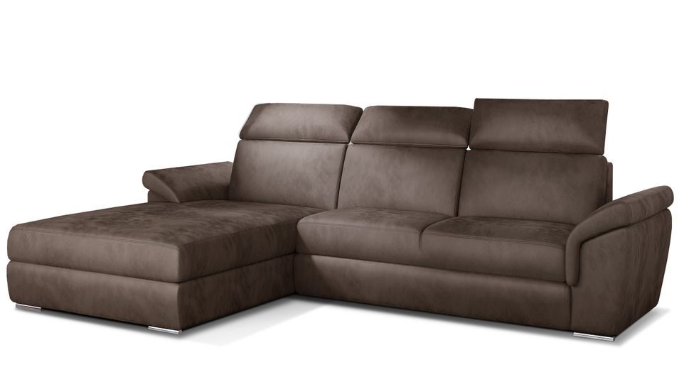 Canapé convertible d'angle gauche velours marron têtières réglables Suzy 272 cm - Photo n°1