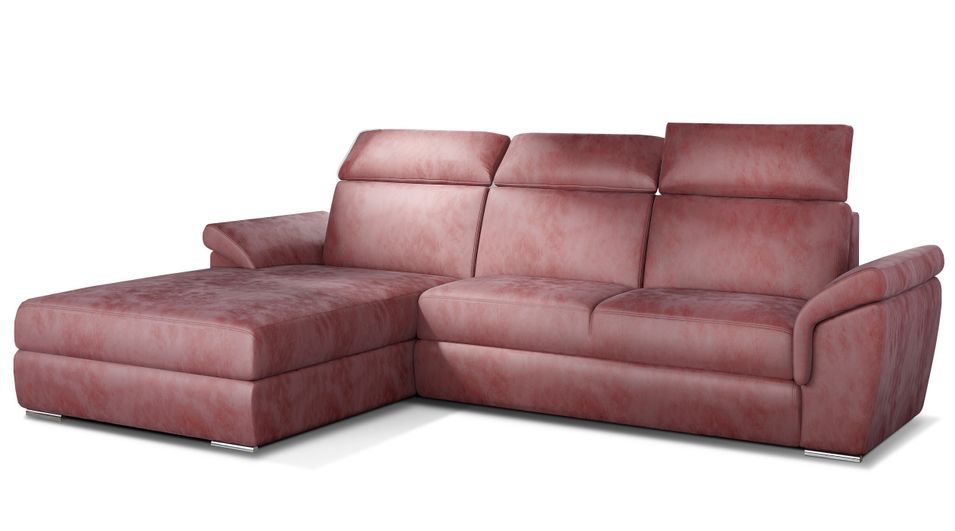 Canapé convertible d'angle gauche velours rose cuivré têtières réglables Suzy 272 cm - Photo n°1