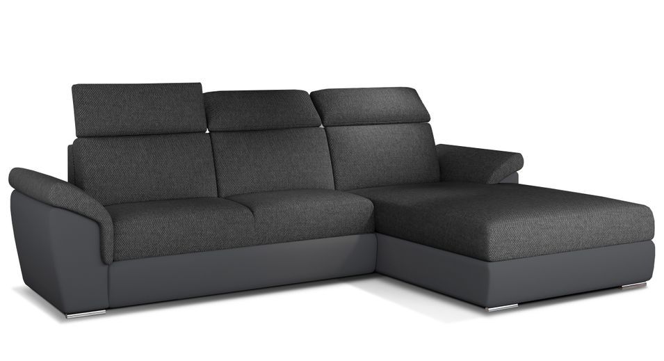 Canapé convertible d'angle tissu gris foncé chiné et simili gris Suzy 272 cm - Photo n°1