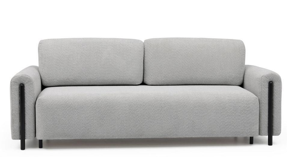 Canapé convertible en tissu bouclette DOVA - Pieds bois massif noir - Photo n°1