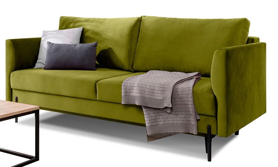 Canapé convertible en tissu ROBBY – Rangement et pieds métal noir - Photo n°1