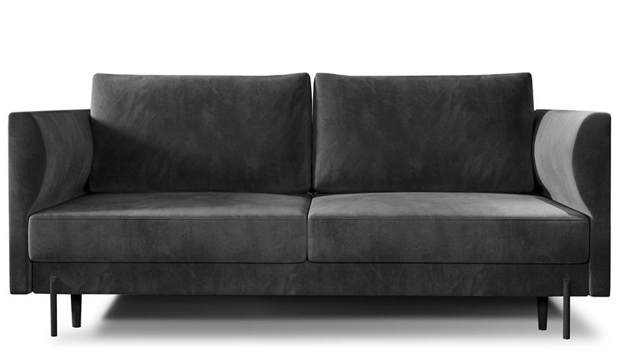 Canapé convertible en velours ROBBY – Rangement et pieds métal noir - Photo n°1