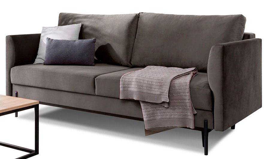 Canapé convertible 4 places velours ROBBY 215 cm – Rangement et pieds métal noir - Photo n°1