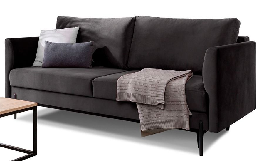 Canapé convertible 4 places velours ROBBY 215 cm – Rangement et pieds métal noir - Photo n°1